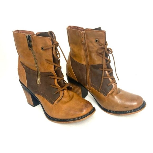 Pierre Dumas Lace Up Zipper Boots Women’s 8.5 Brown Tan 2 Toned Neutral Boho - Picture 3 of 9